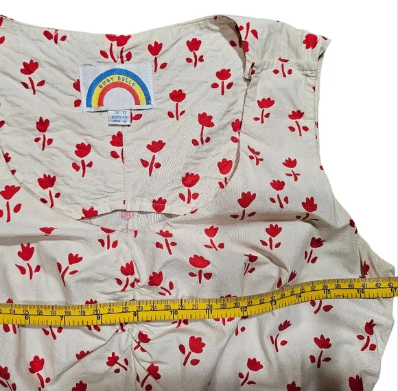 Ruby Belle Vintage Red Orange Off White Floral Dress 8 - Picture 8 of 9